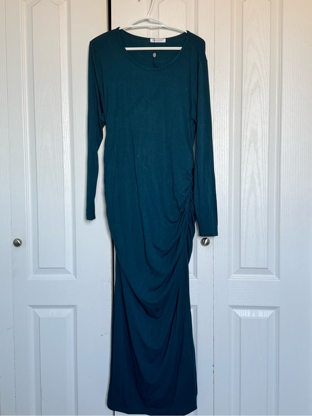 Small Show Maternity Long Sleeve Teal Maxi Dress with Side Ruching